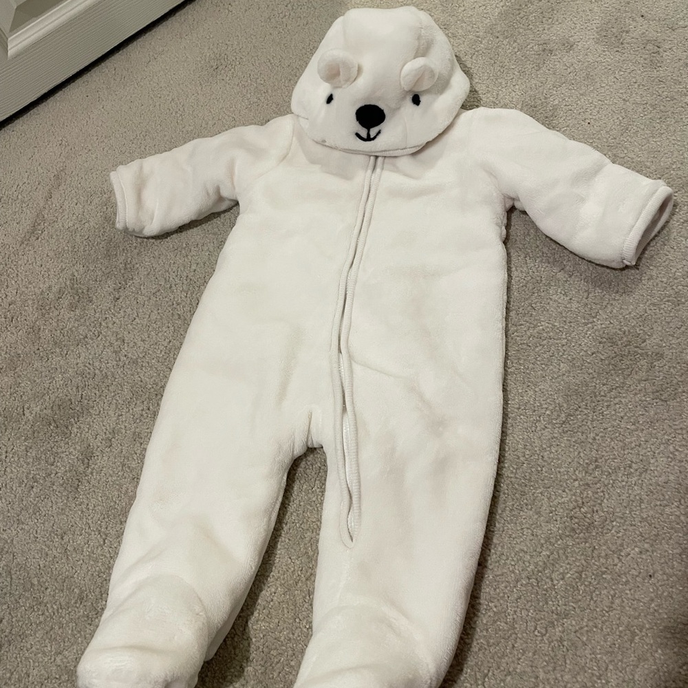 Place Cream Bear Hooded Baby One-Piece